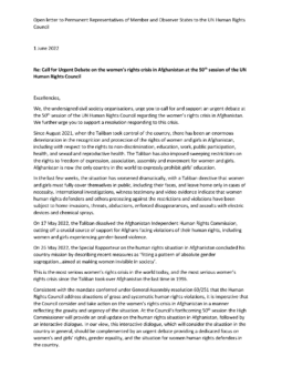 Open Letter Calling for Urgent Debate on the Women's Rights Crisis in Afghanistan at the 50th Session of the UN Human Rights Council