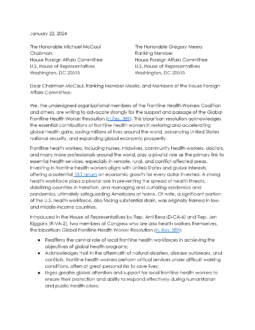 Letter in Support of the Global Frontline Health Worker Resolution