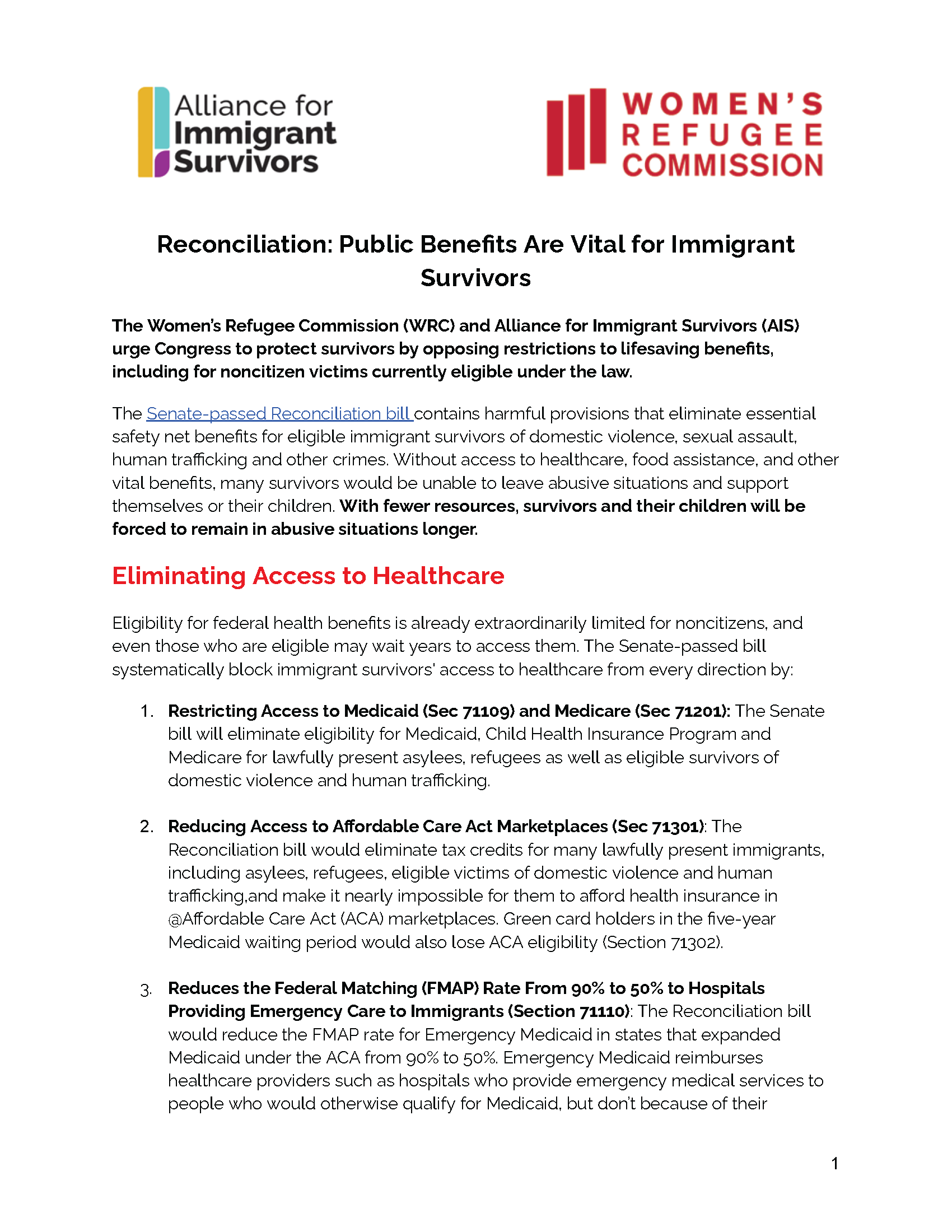 Reconciliation: How Eliminating Public Benefits Harms Immigrant Survivors of Domestic Violence, Sexual Assault, and Human Trafficking