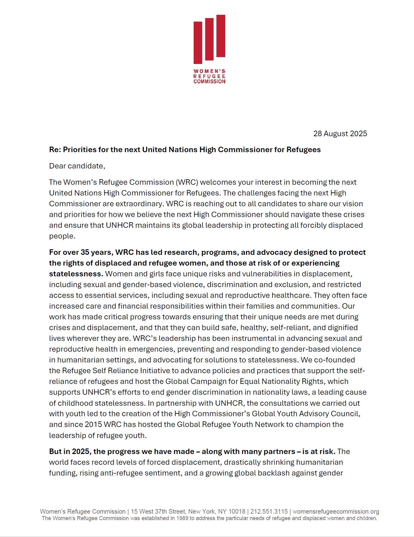 An Open Letter to Candidates for High Commissioner for Refugees