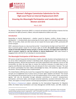 Women's Refugee Commission's Submission to the High-Level Panel on Internal Displacement