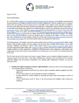 Coalition to End Violence Against Women and Girls Globally Letter