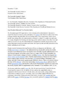 Joint Letter in Response to Remain in Mexico 2.0 and Title 42