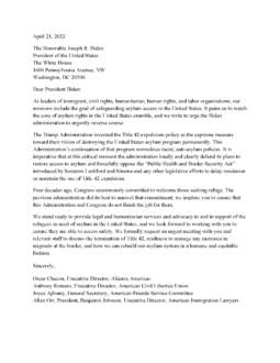 Leaders Letter to POTUS on Title 42 Cover Image