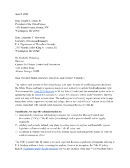 Joint Letter on Immediate Actions for Biden Administration Title 42 Cover Image
