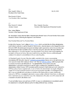 NGO Letter to Biden Administration on Migrant Protection Protocols Cover Image