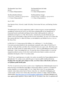 Letter Urging US House Leadership to Block Efforts to Extend Title 42 Mass Expulsions Cover Image