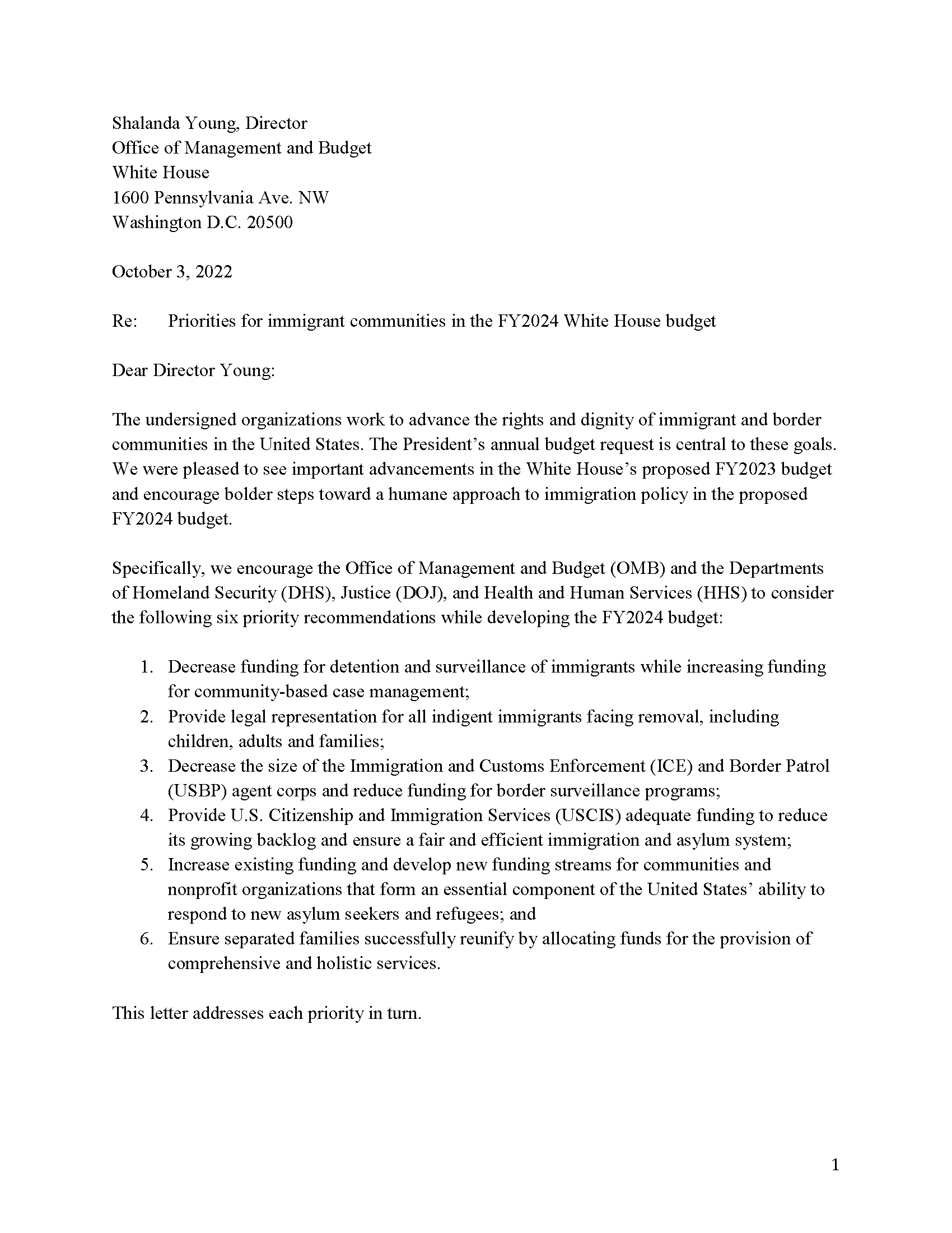 Immigration Priorities for the Fiscal Year 2024 Federal Budget Women