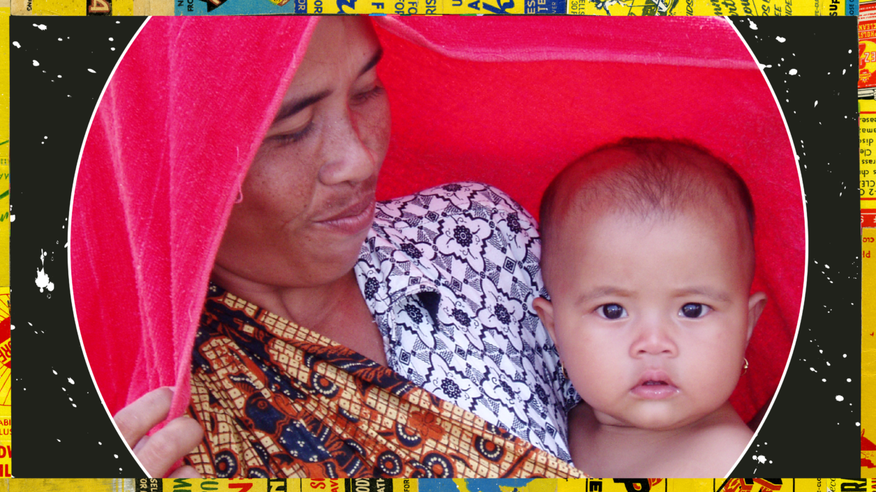 Woman holds child