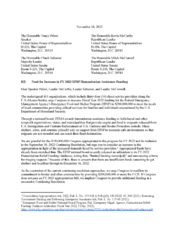 NGO Letter on FEMA Emergency Food and Shelter Program Cover Image