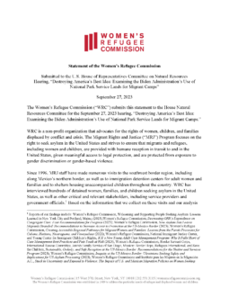 WRC Statement Submitted to the US House Natural Resources Hearing Cover Image