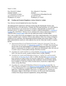 Women's Refugee Commission and 80+ Other Organizations Urge the Department of Justice and Homeland Security to Rescind Regulations that Impede Access to Asylum and Propose or Finalize Regulations that Protect Access to Asylum