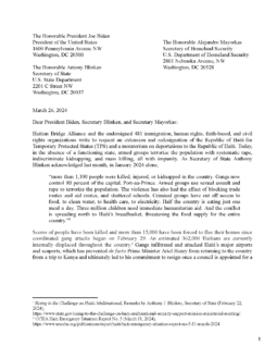 Women's Refugee Commission and Over 400 Immigrant, Human Rights, Faith-based, and Civil Rights Organizations Sent a Letter to the Biden Administration Urging the Extension and Redesignation of Haiti for Temporary Protected Status
