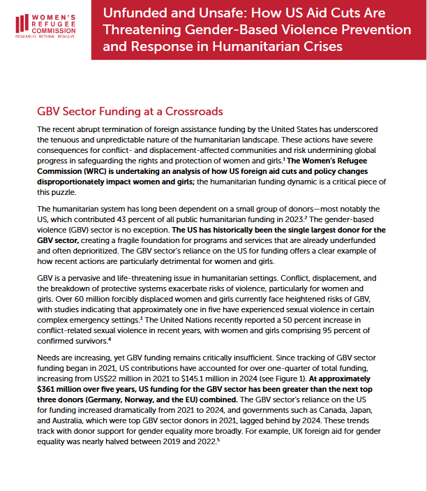 Unfunded and Unsafe: How US Aid Cuts Are Threatening Gender-Based Violence Prevention and Response in Humanitarian Crises