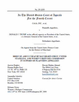 Women's Refugee Commission, Human Rights First, and United Stateless File Amicus Brief in Trump v. Casa in Support of Court Orders Blocking the Implementation of President Trump's Executive Order on Birthright Citizenship