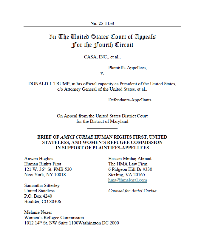 Women&#8217;s Refugee Commission, Human Rights First, and United Stateless File Amicus Brief in Trump v. Casa in Support of Court Orders Blocking the Implementation of President Trump&#8217;s Executive Order on Birthright Citizenship