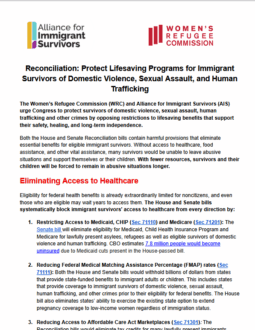 Reconciliation Bills Eliminate Lifesaving Programs for Immigrant Survivors of Domestic Violence, Sexual Assault, and Human Trafficking