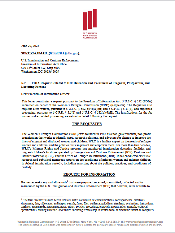 WRC Files FOIA Request to Uncover Treatment of Pregnant Women in ICE Detention