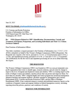 WRC Files FOIA Request to Uncover Treatment of Pregnant Women in CBP Custody