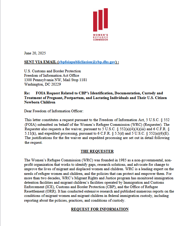 WRC Files FOIA Request to Uncover Treatment of Pregnant Women in CBP Custody
