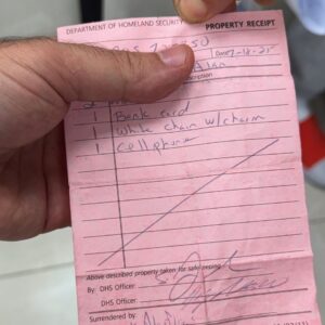 A confiscated property receipt