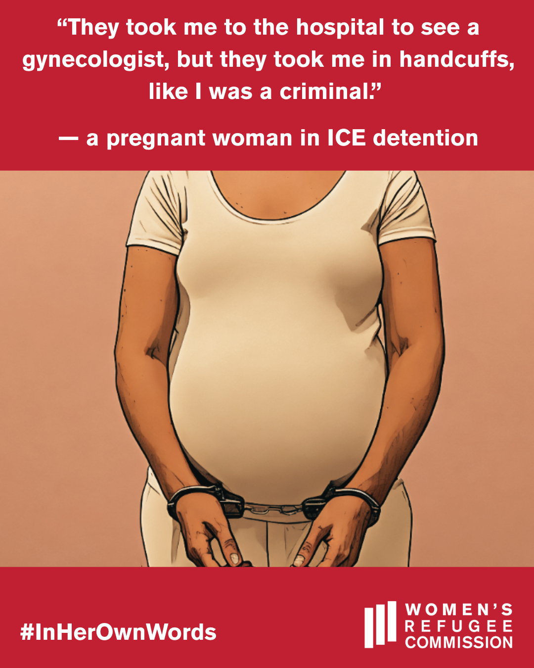 shackled pregnant woman with quote overlay