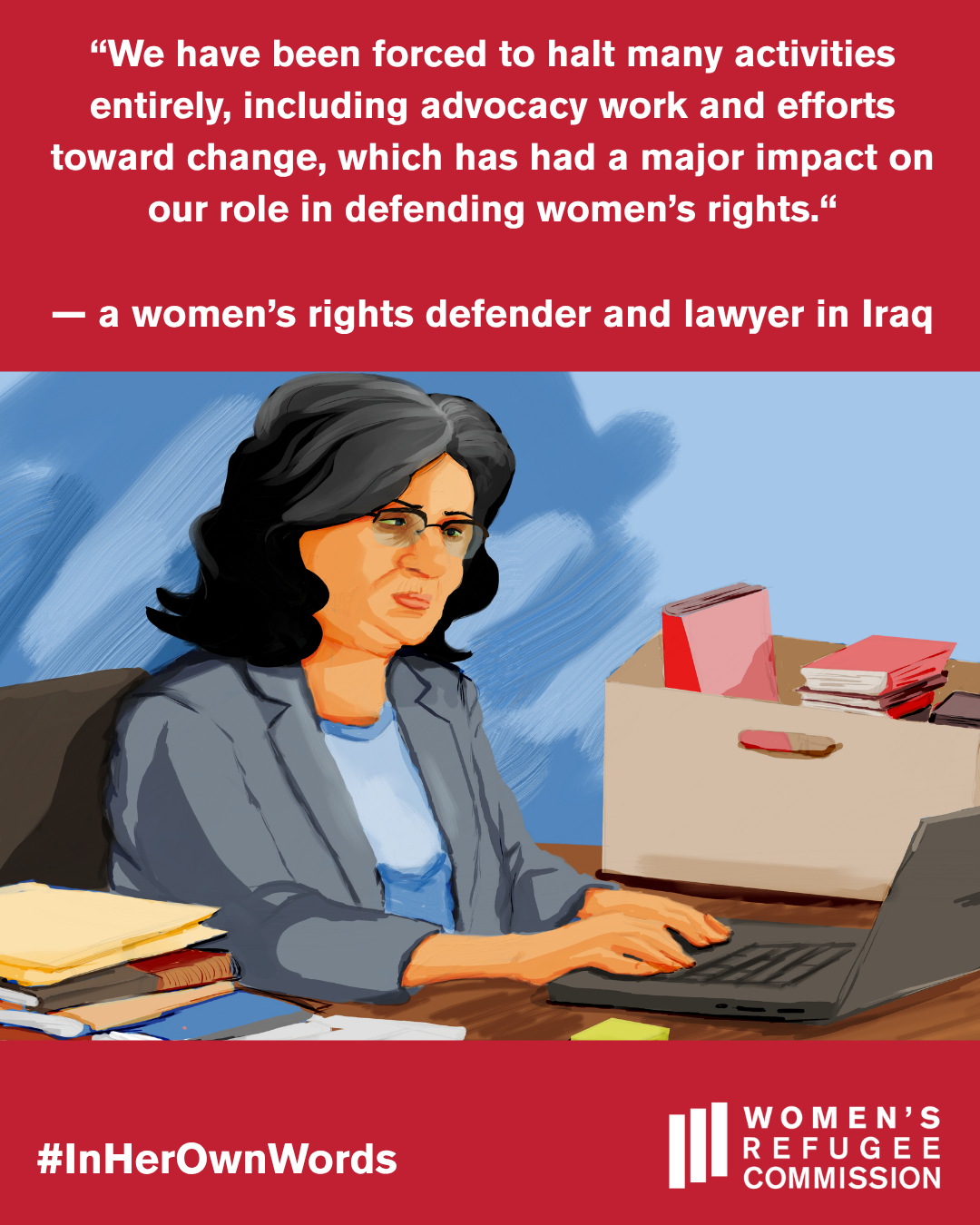 drawing of a woman looking at a computer with pull quote text above it