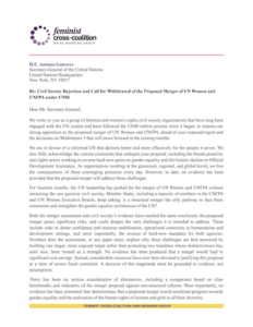Letter to the Secretary-General: No UNFPA-UN Women Merger