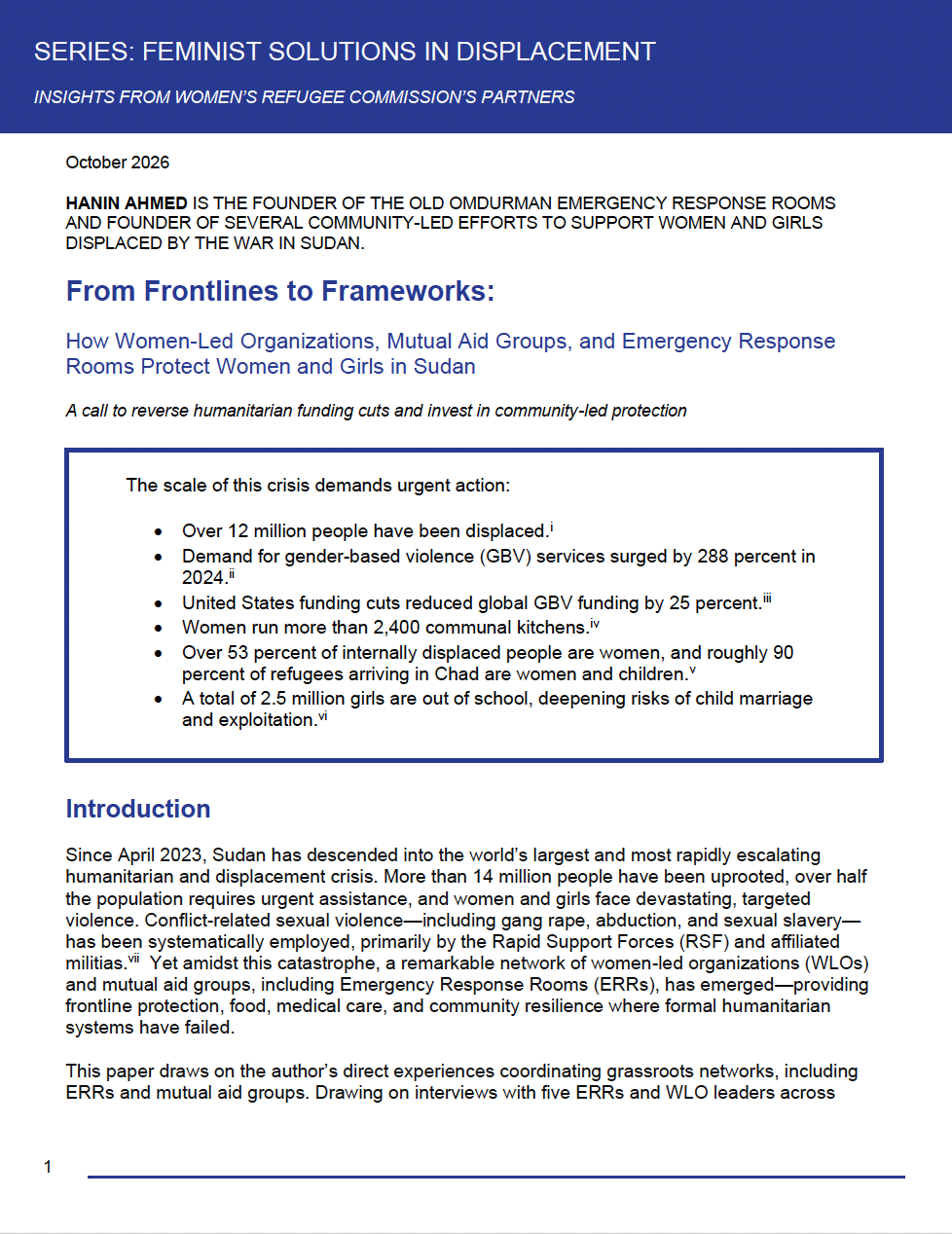 From Frontlines to Frameworks: How Women-Led Organizations, Mutual Aid Groups, and Emergency Response Rooms Protect Women and Girls in Sudan